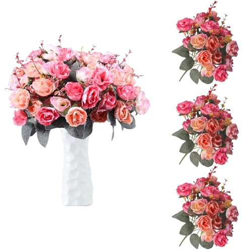 astylishome Faux Flowers Artificial Roses Fake Flower Rose Pink Rose Bouquets for Arrangement Wedding Party Centerpiece Home Decoration Craft Accessories 0207
