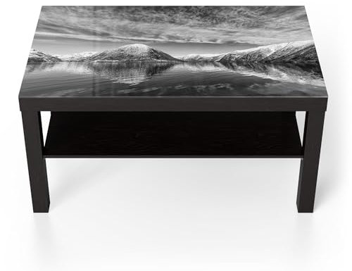 DEQORI Glastisch | schwarz groß 90x50 cm | Motiv Reflexionsstille | ausgefallener Beistelltisch aus Glas | Hochglanz Couchtisch fürs Wohnzimmer | moderner Couch Tisch mit Design