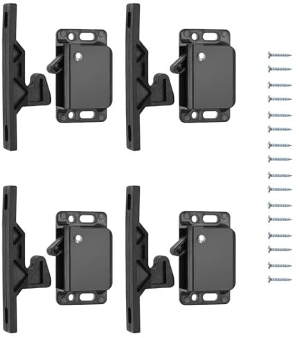 4 PCS loquets de porte d'armoire Loquets de tiroir, loquet à pousser pour fermer accessoires Loquet passivé en plastique pour camping-car caravane placards portes coulissantes pour maison cuisine
