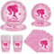 Riisoyu 68 Pièces Bar-bie Vaisselle Anniversaire Fête, Princesse Ensemble Vaisselle Papier Set Princesse Barbi Fournitures de Fête d'anniversaire Assiettes de Vaisselle Tasses Serviettes pour Filles
