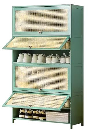 Green Shoe Rack Organizer Cabinet with Flip up Doors and Adjustable Shelves 9 Tier Shoe Storage Cabinet for Closet Hallway Bedroom Entryway