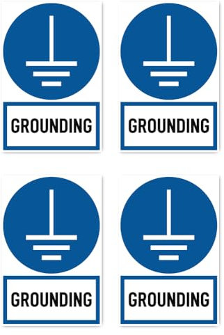Aufkleber: 150x100 mm, 4 Stück - Erdung - Sprache: englisch - Gebotszeichen mit Text (blau/weiß) - hochkant - M005 - DIN EN ISO 7010