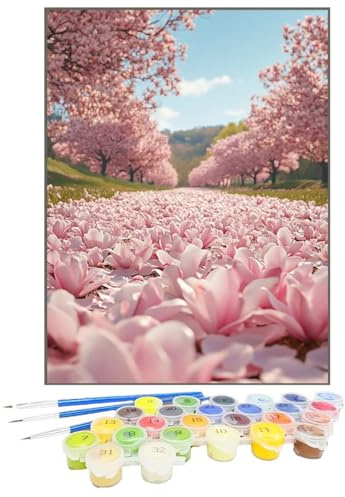 Malen Nach Zahlen Blume, Malen Nach Zahlen Kinder Baum, DIY Paint by Numbers Adult AnfäNger Handgemalt öLgemäLde Kit Bastelset mit Pinseln und Acrylfarben für Home Decor, Ohne Rahmen 50x65cm 1M-M