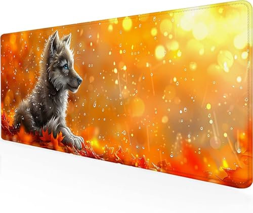 Alfombrilla Ratón Lobo Alfombrilla Gaming XXL 1500x800x3mm, Bordes Cosidos Mouse Pad Amarillo Mousepad con Base de Goma Antideslizante Desk Mat Impermeable para Gamers, Oficina, Regalos -Ly41263
