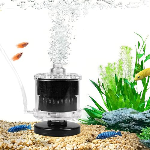 EXLECO Schwammfilter Aquarium mit Schlauch für 60-100 L Fisch Tank, Klein Aquarien Innenfilter, Mini Aquariumfilter, Filtermaterial - Luftheber Schwamm Filter Luftstein Filterbällen (Keine Luftpumpe)