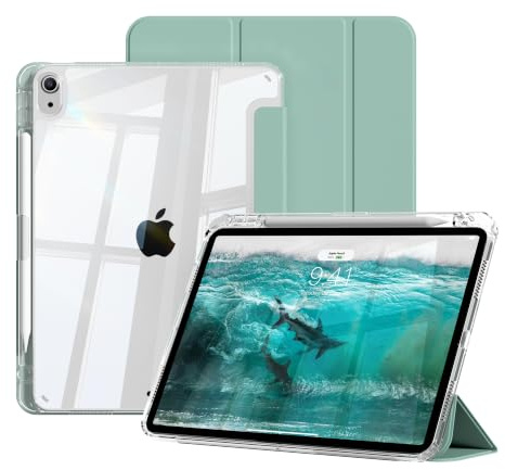 ZOPSGYU Hülle für iPad Air 11 Zoll M4/M3/M2, Air 5./4. Generation-Grün | mit Stifthalter, Unterstützt Pencil 2. Gen Aufladung, Weiche Seiten und Transparente Harte Rückseite, Auto-Schlaf/Weck