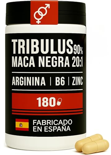 DIETÉTICA EUROPEA tribulus terrestris 180 Cáp - 90% tribulus maca testosterona - Con maca pura 20:1 Arginina B6 Zinc - Mejora la fuerza y resitencia - FABRICADO EN ESPAÑA