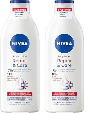 NIVEA Body Lotion Repair & Care, Lotion für sehr trockene Haut & zur Linderung von Spannungsgefühlen, Körperlotion mit Glycerin, Niacinamid & Provitamin B5 (400 ml) (Packung mit 2)