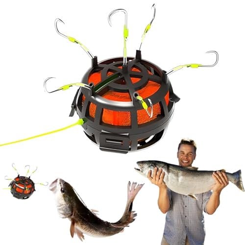 Reverse Bottom Bait Cage Fishing Hook, Spring Bait Cage Trap Fishing Hooks, 6-Hooks Carp Feeder Rig, 360° Rotating Bait Cages - Quick Fish Luring,Thicker Reverse Bottom Rig for Carp/Catfish (NO.8)