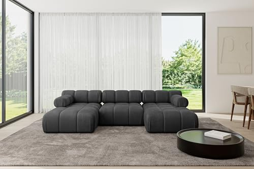 ALTDECOR Modulares Sofa Ecksofa in U-Form Corner modular Sofa Eckcouch Couch Wohnlandschaft Cauchsofa Polstersofa Tesso-U1-285x160x70 cm Schwarz