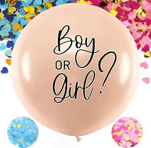 Gender Reveal Ballon XXL, 36 Zoll Geschlecht Verkünden Balloon Boy or Girl Luftballon mit Rosa Blau Konfetti Geschlechter Offenbaren Groß Latexballon Dekoration Baby Shower Party (beige)