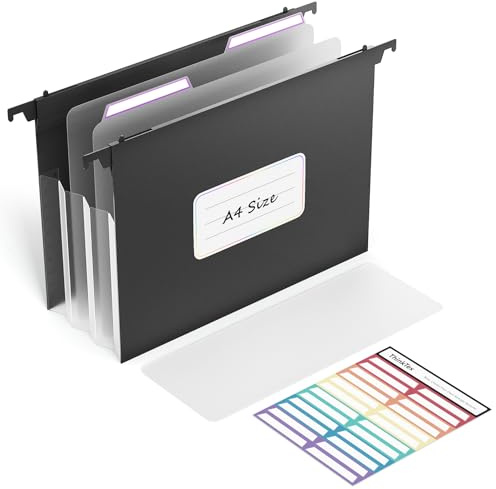 ThinkTex Hängemappen A4, Hängeregister Mappen mit Erweiterbaren Taschen, Abheftbar Organizer Dokumente für Schule Büro Hause Familien(Schwarz)