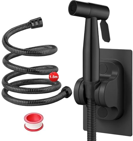 DEANKEJI 1,5 Metros Acero Inoxidable Grifo para WC-Conjunto, Negro Duchas Higienicas para WC con Manguera, Pulverizador de Bidé, Ducha Inodoro, para Baño, Cocina, Hotel