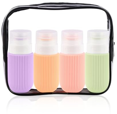 4 pezzi 60 ml Bottiglie da Viaggio in Silicone, A prova di perdite Riutilizzabile contenitori da viaggio per liquidi, Comprimibile kit viaggio liquidi per shampoo balsamo lozione corpo e crema viso