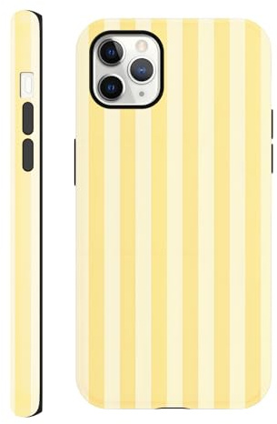 Yirlbey Gestreift Striped Streifen Sommer Handyhülle für iPhone 11 Pro Hülle 5,8, Aesthetic Summer Gelb Stripes Muster Design für Mädchen Schutzhülle Zweischichtige Stoßfest Bunt Silikon TPU Case