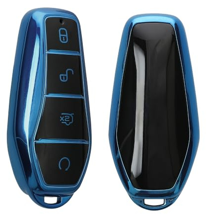 kwmobile Schlüsselhülle für BYD Atto 3 / Sealion / Han / Tang / Dolphin / Seal Hülle - Autoschlüssel Schlüssel Hülle aus TPU Silikon - Schlüsselschutz Gehäuse in Hochglanz Blau
