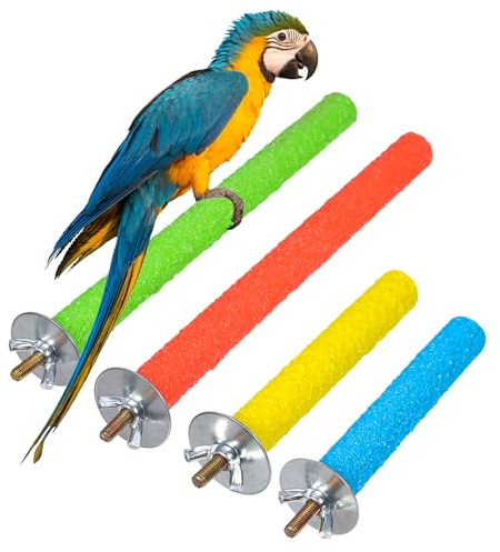 4 Pcs Bird Perch Stand Toy, Random Colorful Wood Parrot Bird Perch Stand Paw Grinding Stick, Birds Cage Accessories for Budgies, Parakeet, Cockatiel, Lorikeet, Conure