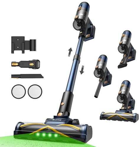 Vexilar V12 Cordless Vacuum Cleaner, 50KPa Suction, 50Mins Detachable Battery, Lightweight Cordless Vacuum with Anti-Tangle, LED Touchscreen, GreenEye Tech, For Hardfloor, Carpet, Sofa and Pet Hair