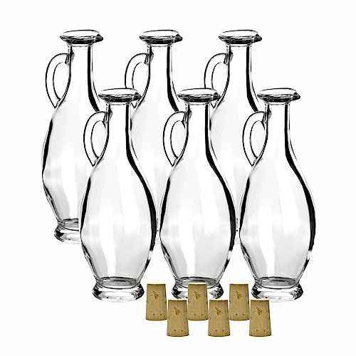 gouveo &apos Botellas de Cristal (Jarra 500 ml Incl. Corcho para Incluso SLK Botella de Licor Aguardiente Botella, 6 Flaschen mit Spitzkorken