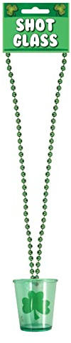 12 x St Patricks Day Shot Glasses Novelty Irish Shamrock Drinking Glass with Necklace