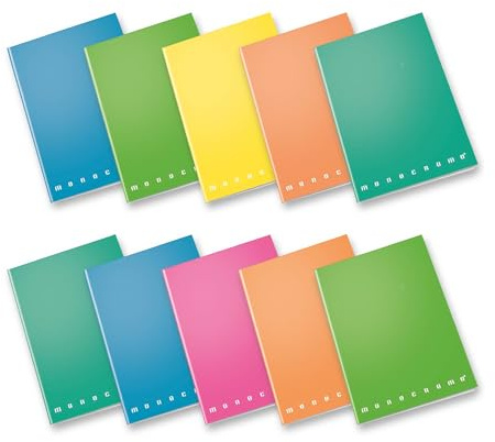 Pigna, Maxi Monochromes Notizbuch FLUO, A4, 80 g/qm, 80 Seiten + Deckblatt, Hardcover, matt kunststoffbeschichtet, 5M innen, 5 mm Quadrate, farblich sortiert, 10