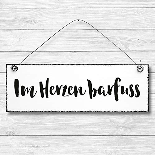 Im Herzen barfuss - Dekoschild Türschild Wandschild aus Holz 10x30cm - Holzdeko Holzbild Deko Schild