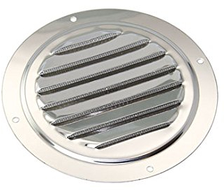 Yacht Steel Kiemenblech/Lüftungsgitter mit Fliegennetz rund, 102mm, Edelstahl