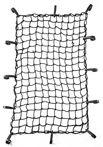 CZC AUTO 22x38 Black Latex Bungee Cargo Net Strech to 44x76, Luggage Netting with 2X2 Small Mesh and 12 Adjustable Plastic Hooks for Rooftop Cargo Carrier Roof Rail Rack Hitch Basket SUV