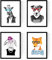 Nacnic Set de 4 affiches Hipster Animaux. Décoration murale de style portrait de girafes, renards, lapins et chiens. Images créatives variées d'animaux cool portant des lunettes.