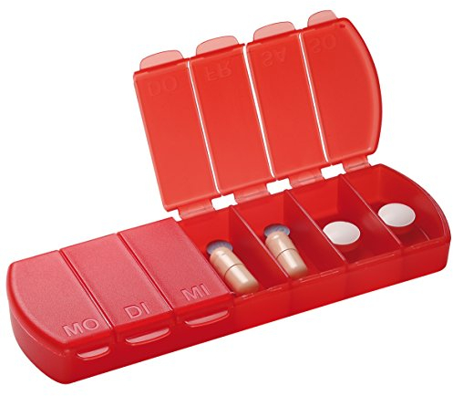 Aufbewahrungsdose 'Seven Days' - BPA-freie Tablettenbox 7 Tage - Medikamentenbox klein für Senioren - Pillendose mit 7 Fächern perfekt für Morgen, Mittags, Abends - Pill Box für die Woche (Rot)