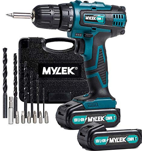 MYLEK® 18V Cordless Li-ion Drill Driver and Spare Battery (MYLEK 18v Drill c/w Spare Battery)