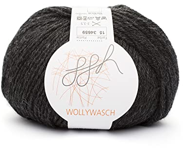 ggh Wollywasch - 100% Schurwolle (Superwash) - Wolle zum Stricken oder Häkeln - Lauflänge 125m auf 50g - Farbe 015 - Anthrazit meliert