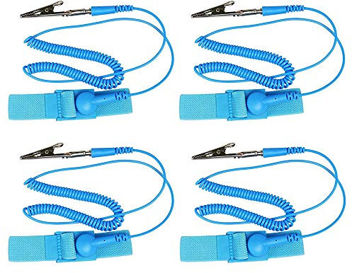 GTIWUNG 4 Stück Antistatische Armbänder, Antistatik-Armband, Erdungsarmband Handgelenk Bügel, Antistatic Wrist Strap, Wiederverwendbare Antistatische Armbänder mit Erdungskabel und Krokodilklemme