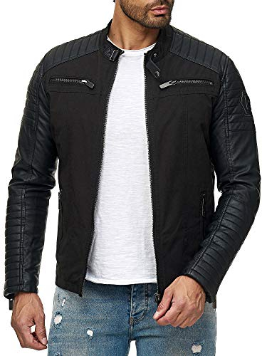 Herren Jacke Lederjacke Kunstleder Biker Übergangsjacke Schwarz XL