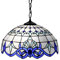 Mittelmeer Tiffany-Art-Buntglas-hängende hängende Lampe Blau Weiß Barock Kronleuchter Beleuchtung für Esszimmer Küche Insel,40cm
