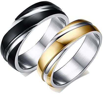 ANAZOZ 2 Stück Damen Herren Verlobungsring Edelstahl 6mm Twist Bicolor Poliert Schmuck Paar Ringe Eheringe Trauringe Hochzeits Schwarz Gold Ring Verkleinerer Frau:65 (20.7) & Mann:52 (16.6)