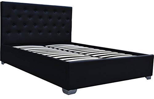 Habitat et Jardin - Lit Double Tino en Simili Noir avec Coffre Rangements 140 x 190 cm | Cadre de Lit 2 Places Design | Sommier à Lattes et Tête de Lit Inclus