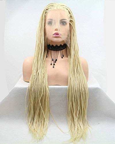 XINGYU Pastell Blonde Box Geflochtene Perücken für Frauen Festival Cosplay Party Drag Queen 613# Blonde Spitze Front Perücke Langes Kunsthaar Handgemachte Afro America Zöpfe