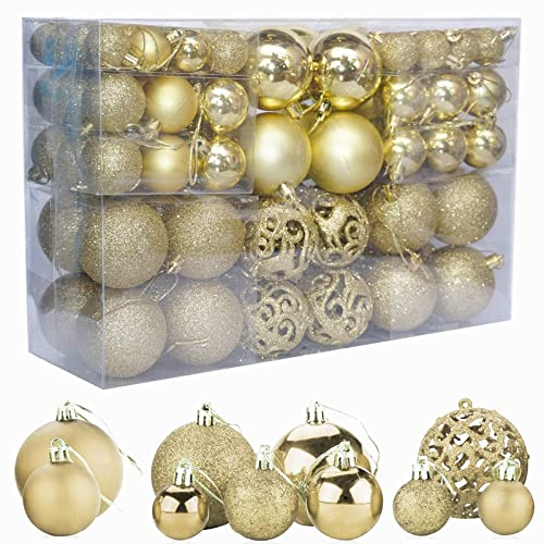 ZFYQ 100Pcs Palle di Natale, Set di Palline Decorative da Appendere per Decorazioni Natalizie per L'albero, Oro