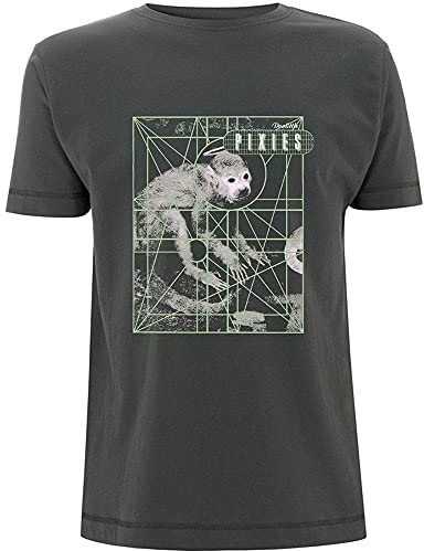 Pixies T Shirt Doolittle Monkey Grid Band Logo Official Mens Charcoal Grey L