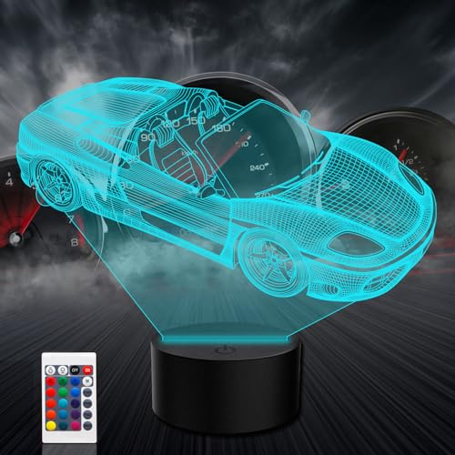 PONLCY Auto Led Nachtlicht, 16 Farben 3D Illusion Lampe, Fernbedienung USB Schreibtischlampen, Schlafzimmer Dekoration Tischlampe für Kinder Weihnachten Geburtstag Geschenke