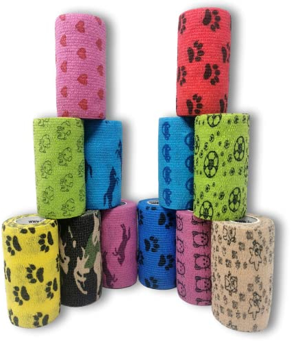 LisaCare Bandage selbsthaftend 10cm x 4,5m | 12er-Set Bunter Motiv-Mix | Kohäsiver Wund-Verband | elastisch, dehnbar, ohne Kleber (Motiv-Mix unisex)