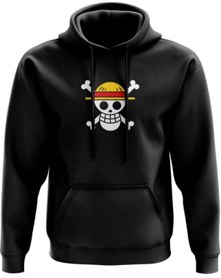 SMARTYPANTS One Piece Skull Hoodie Pullover - Manga Anime Japanese Popular TV Show Monkey Luffy Rubber Pirates King Devil Fruit Straw Hat (Large, Black Prime)