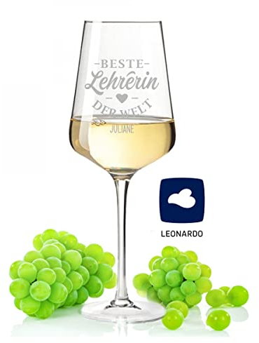 Leonardo XL Verre à vin avec gravure – Meilleure enseignante du monde – Cadeaux amusants – Cadeau d'anniversaire original pour hommes & femmes – Convient comme verres à vin rouge, verres à vin blanc