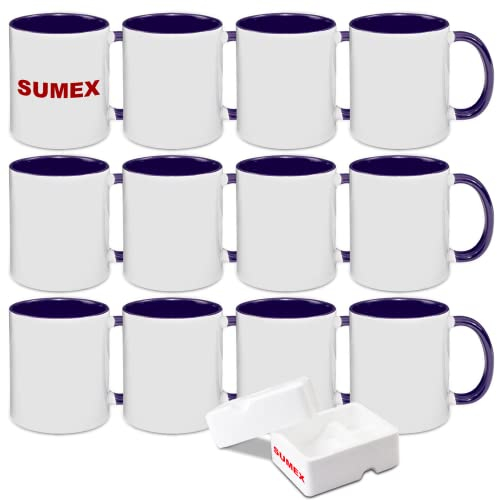 Sumex 11oz Set of 12 Sublimation Blanks Ceramic Coffee Mugs for Tea, Milk, Latte, Hot Cocoa,Purple Inner and Handle