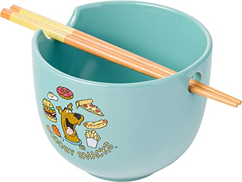 Silver Buffalo Scooby Doo Food Pattern Ceramic Nissin Top Ramen Noodle Bowl with Chopsticks, 20oz