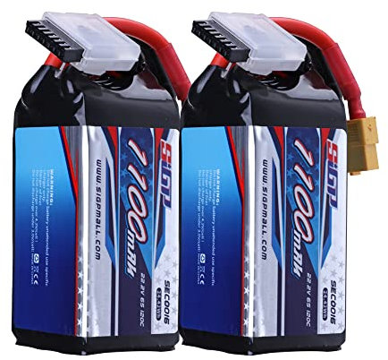 SIGP 6S 22,2V Batterie Lipo 1100mAh 120C Emballage Souple avec Fiche XT60 pour FPV Hélicoptère Drone RC Avion Quadcopter 2 Paquets