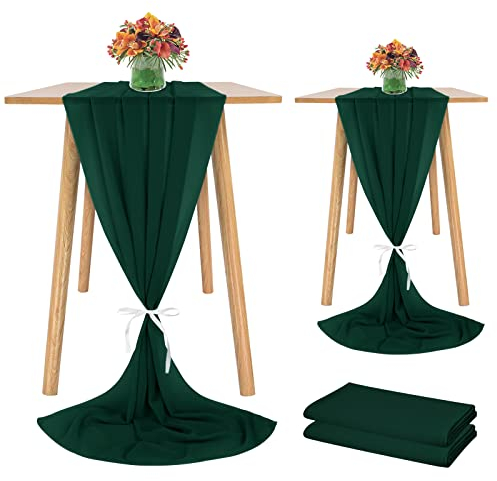 Showgeous 2 Stück Chiffon Tischläufer 28x120 Zoll Romantischer Hochzeitsläufer 10ft Dunkelgrün Sheer Chiffon Tischdecke Schminktischläufer für Hochzeit Geburtstagsfeier Braut Baby Shower Dekorationen