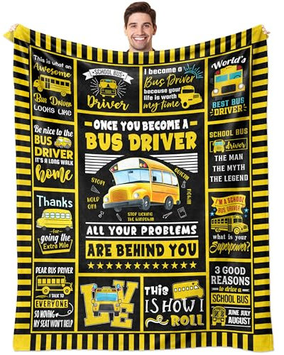 Sqovulw Geschenk für Schulbusfahrer für Männer und Frauen, Busfahrer-Geschenke, Geschenk für Busfahrer, beste Busfahrer-Geschenke, Dankeschön für Schulbusfahrer, Schulanfang, Überwurfdecke, 152,4 x