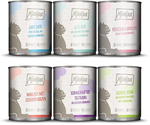 MjAMjAM - Premium Katzenfutter Probierpaket, Nassfutter mit extra viel Fleisch, getreidefrei 800 g (6er Pack)